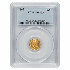 1862 Indian Princess Head Gold Dollar $1 PCGS MS 63
