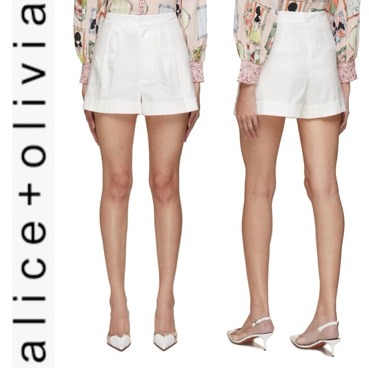 Alice + Olivia $250 Conry Pleated Linen-Blend Shorts in Off White Size 8