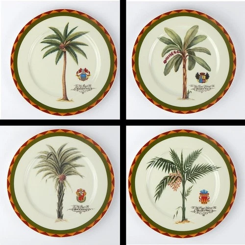 I. Godinger, 1855 EMAIL DE LIMOGES, Set of 4 Plam Tree Plates, MINT/UNUSED!