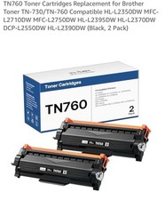 2 Pieces TN760 Toner Cartridges DCP-L2550DW, Color Black