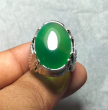 Green Agate, Heavy Ring 925 Sterling Antique, Yemeni Aqeeq Sterling Silver 925