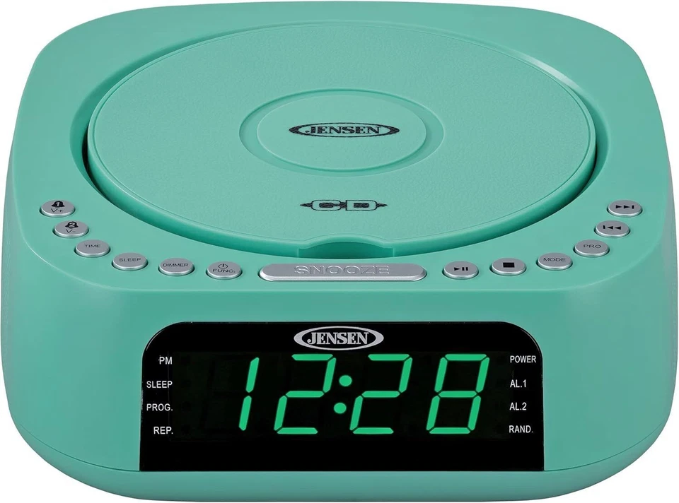 Jensen Teal Modern Home Audio CD Player Stereo Alarm Clock Digital FM Radio - Image 2 of 4