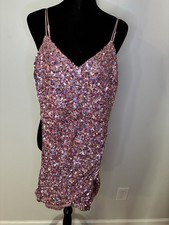 A Pink Sequin Mini Sleeveless Party Dress V Neck Straps Size M