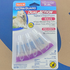 Hartz UltraGuard Dual Action Flea Tick Drops Dogs Puppies 31-60 lb, 3 ct
