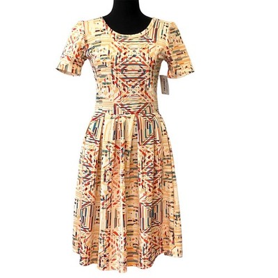 NWT LuLaRoe Size Small Amelia Pleated Midi Dress Colorful Pockets Structured