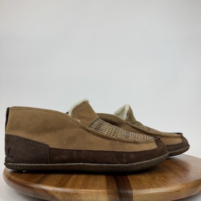 Mens Sorel Manawan II Moc Brown Suede Faux Fur Lined Slippers Shoes Size 11 D