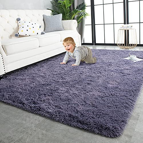  Super Soft Shaggy Rugs Fluffy Carpets Indoor Modern 4x5.9 Feet Grey Purple