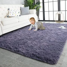  Super Soft Shaggy Rugs Fluffy Carpets Indoor Modern 4x5.9 Feet Grey Purple