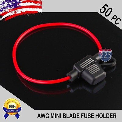50 Pack 18 Gauge APM / ATM MINI Blade Inline Fuse Holder Car Truck Marine Boat