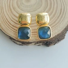 Julie Vos Catalina Blue Earrings in Gold Authentic