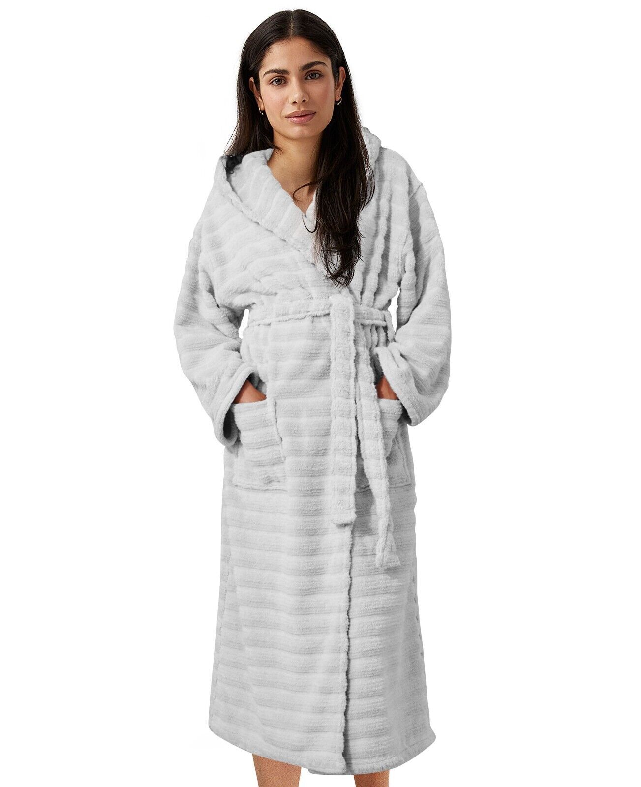 Luxury Ribbed Terry Towel Bath Robe Womens Soft 100 Hydro Cotton