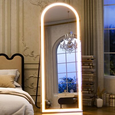Full Length Mirror with LED Lights,Hanging Mounted Mirror, Aluminum Frame Mirror