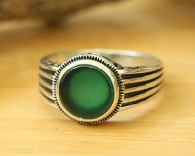 Green Agate Men s Rings Handmade 925 Sterling Silver MULTI-SIZES Turkish Rings