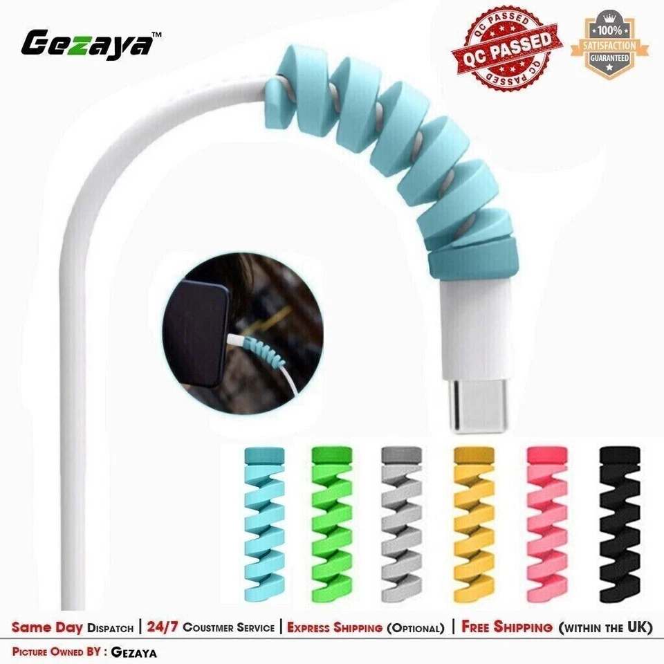 Spiral Cable Protector Smart Phones USB Organizer Silicone Charger Cover UK - Imagem 3 de 3