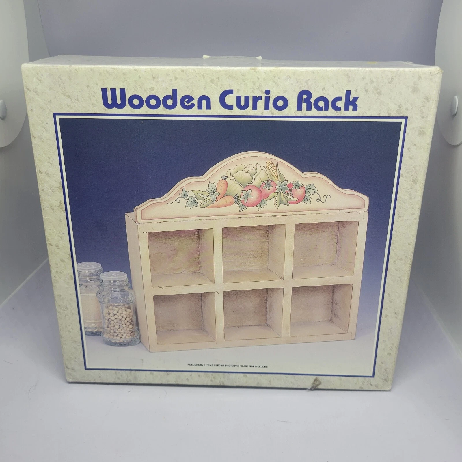Vintage Wooden Kitchen Wall Spice Rack / Curio Rack 6 Compartments