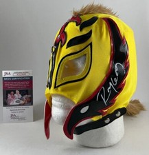 WWE Rey Mysterio Signed Luchador Mask Yellow Black WrestleMania JSA COA