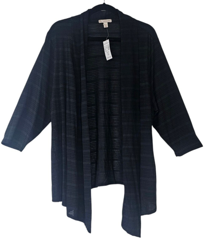 db established 1962 Women's 3X Black Open Front Cover-up Jacket Sheer Striped