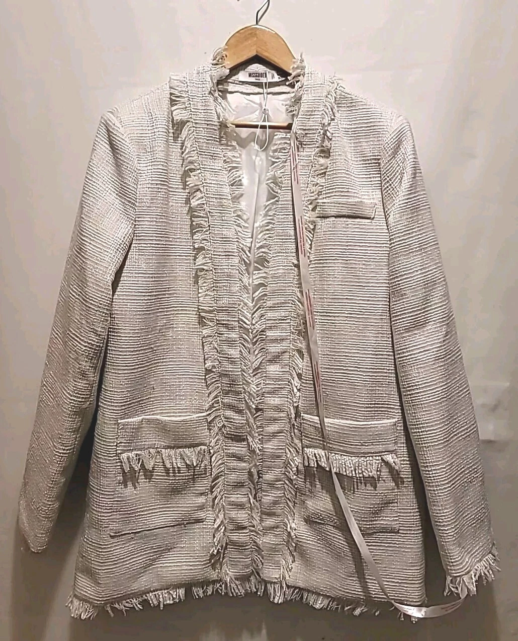 CHANEL Giacca blazer donna tweed taglia 10 avorio monopetto boucle nuova