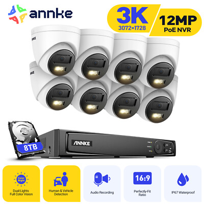 ANNKE 8CH 12MP NVR 5MP AI Color Night POE Security Camera System Audio Recording
