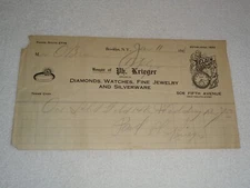 1918 Solid Gold 14K Wedding Ring Krieger Brooklyn, New York Rare Antique Receipt