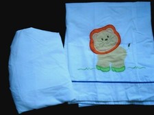 Infant Crib Sheet Set Fitted Flat Pillowcase White Appliqued Yellow Orange Lion