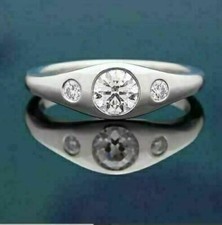 1Ct White Round CZ Bezel Set Engagement Wedding Ring In 925 Sterling Silver