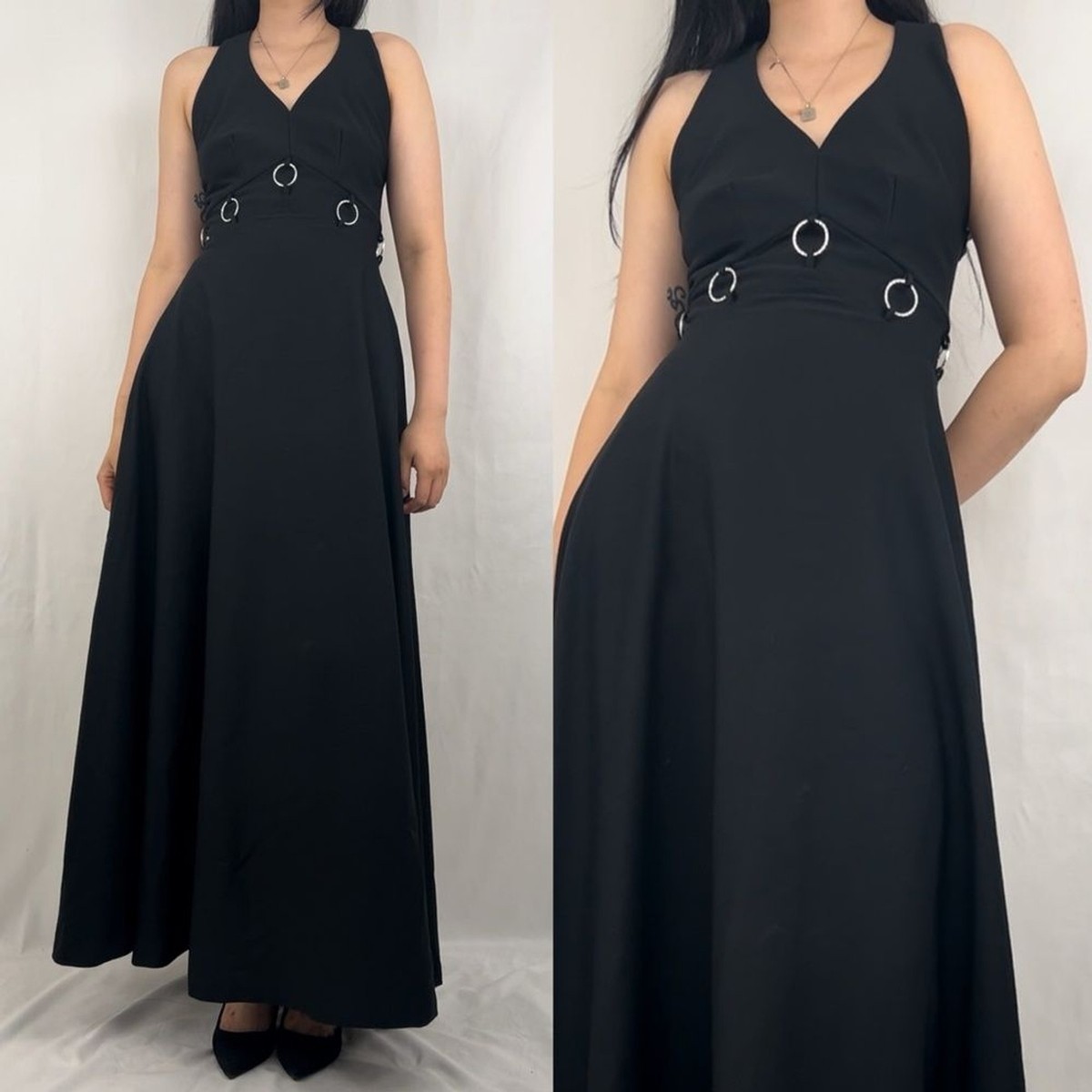 90s fit and flare dress 90s Y2K Silver Taffeta Fit & Flare Party Dress main image 1