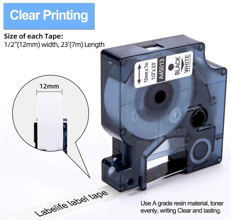 Kompatibel Dymo D1 Schriftband 6mm 9mm 12mm 19mm 40913 45013 LabelManager 160 - Bild 3 von 4