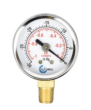 1-1/2" Vacuum Gauge - Chrome Plated Steel Case, 1/8"NPT, Lower Mnt. -30 inHg/0