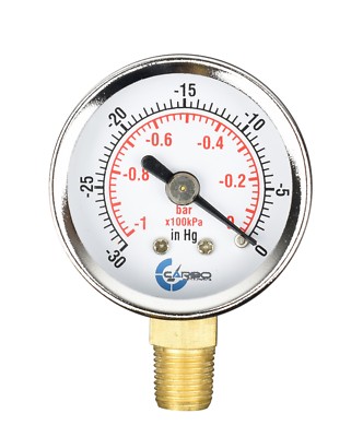 1-1/2'' Vacuum Gauge - Chrome Plated Steel Case, 1/8''NPT, Lower Mnt. -30 inHg/0
