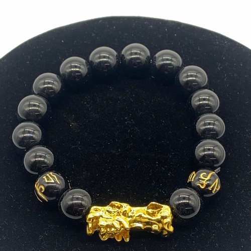 Feng shui Prosperity Black Bead Bracelet Golden Pi Xiu/Pi Yao Attract luck - Picture 4 of 8