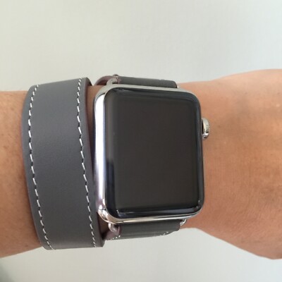 Gray Apple Watch Double Wrap Band Leather 42mm 44mm