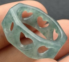 Video Certified Green A Jadeite Jade Heart Circle Ring NO. 6.75  418877 TS