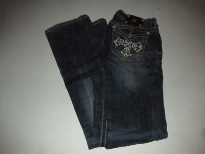 Miss Me Boot Cut Denim Blue Jeans JP5918B Sz 26 Women Designer Embroidered 