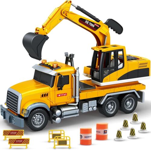 Friction-Powered Excavator Flatbed Truck Toy with Lights & Sounds - 3-9 yrs - Picture 3 of 9