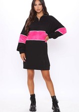 Small Fashion Nova Pull Over Sweatshirt Mini Dress Black With Pink Velour Stripe