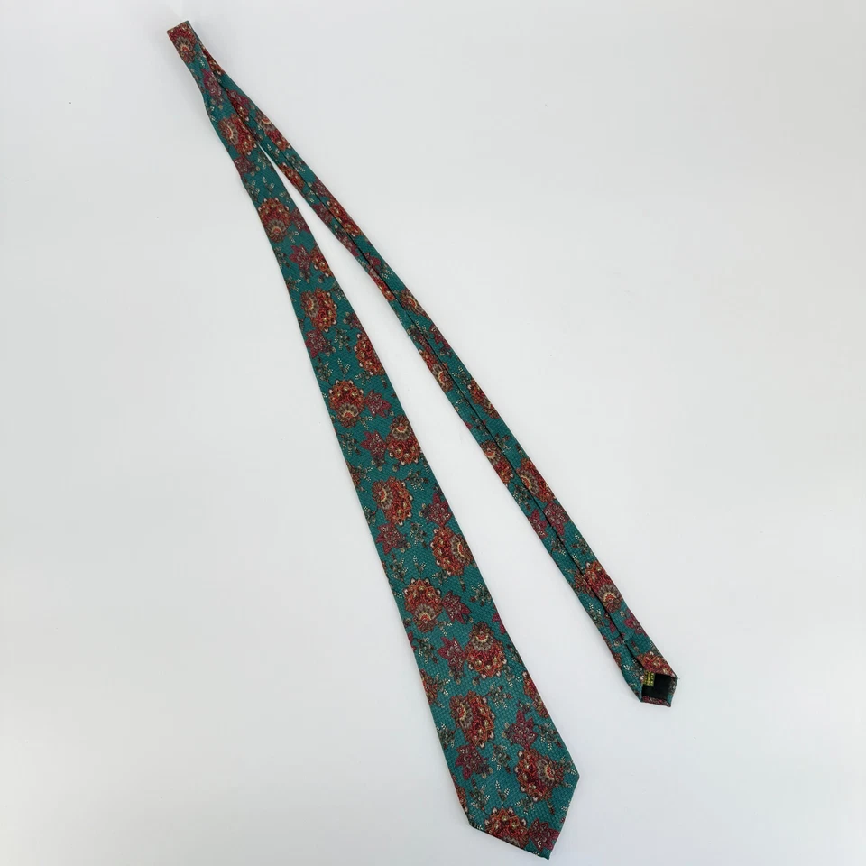 Corbata de seda hecha a mano de colección Club Room Italia rojo azulado cachemira estampado floral para hombre Foto 2 de 4