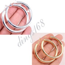 925 Sterling Silver/18K Gold Hypo-allergenic 2.75" Very-Large Tube Hoop Earrings