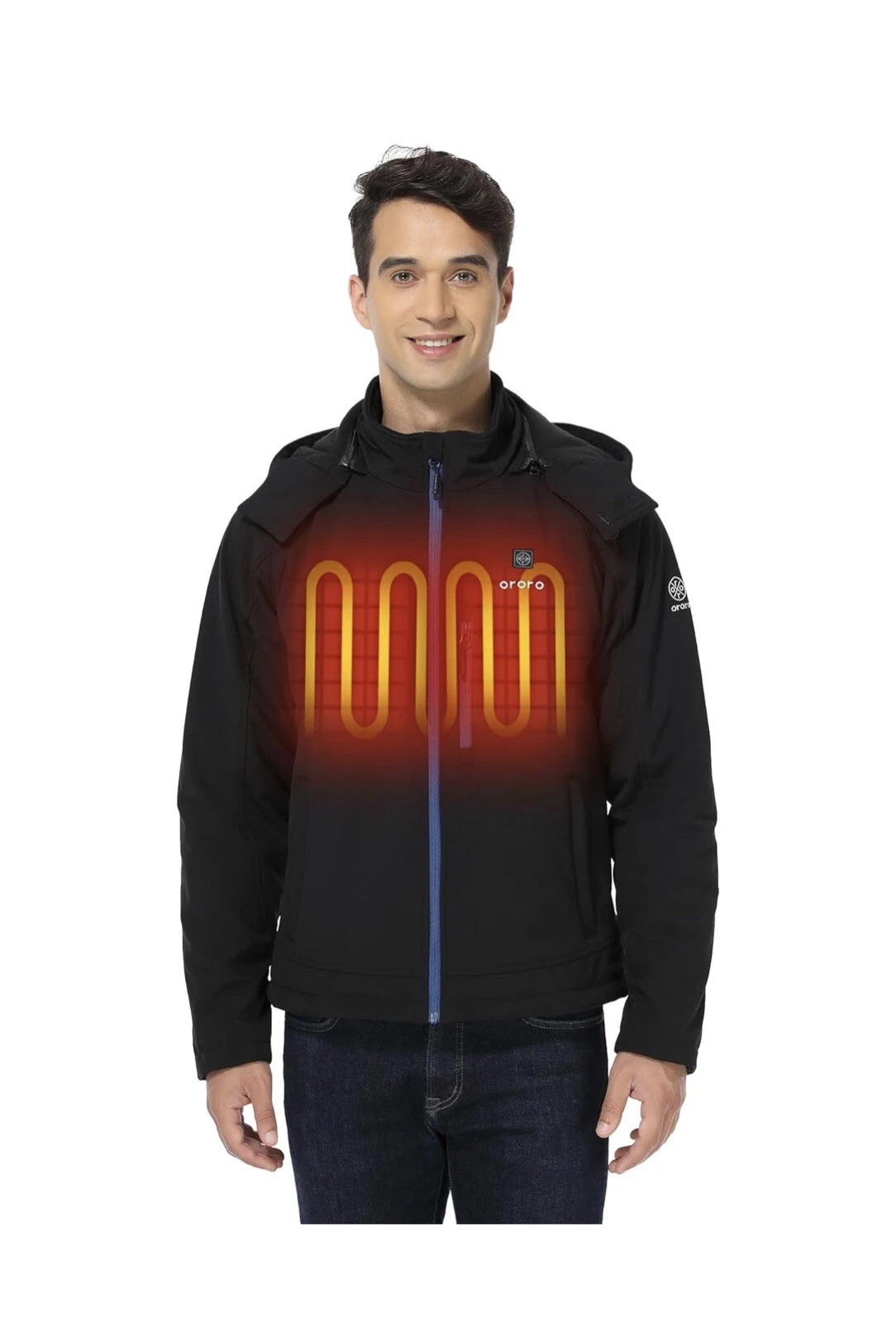 ORORO Men's Soft Shell Heated Jacket with Detachable Hood and Battery Pack