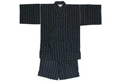 (Soubien) Men's Jinbei Navy Blue Dark Navy Rain Stripe Strive Simple Cot