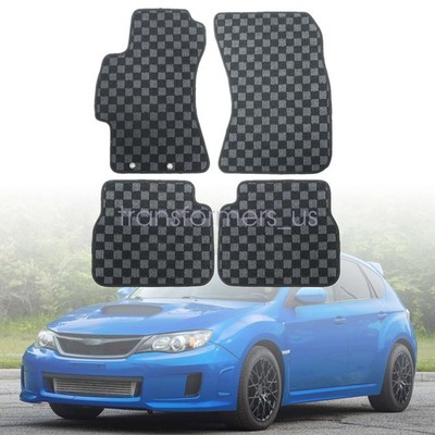 Front & Rear Checkered Flag Carpet Floor Mats For 2011-2014 Subaru WRX & Impreza