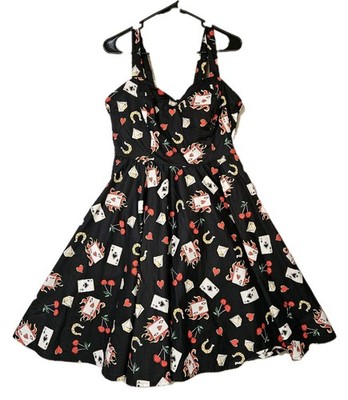 Hell Bunny Viva Las Vegas Halter Swing Dress Pinup Retro Size 3XL Rockabilly EUC
