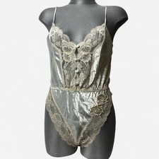 Vtg Victoria's Secret Gold Label Ivory Satin Teddy Womens Small Bodysuit Lace