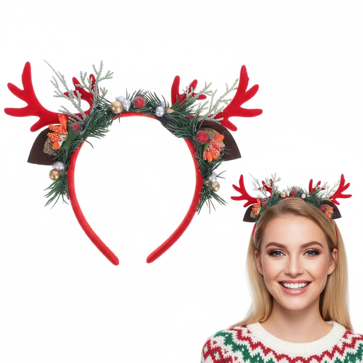 Reindeer Antlers Headband Adorable Hair Hoop for Christmas Party Favors – Brown