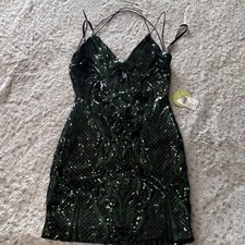 Windsor Hunter Green Sequin Bodycon Mini Dress M Strappy Sleeveless Mesh