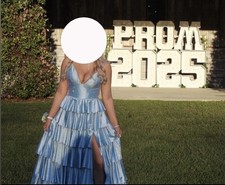 Light Blue Tiered Strappy Back Prom Dress Formal Gown Evening Special Occasion