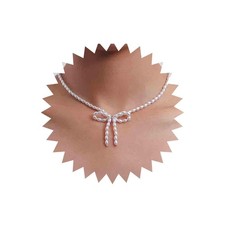 Boho Pearl Choker Necklace Pearl Bow Pendant Necklace White Pearl Chain Necklace