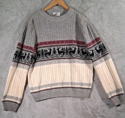 VTG Reindeer Ski Lodge Sweater Mens M Unisex Eclectic Grandpa Fair Isle 80s