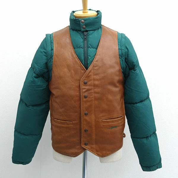 Schott 2-Way Down Jacket Leather Switch Green Bro… - image 1