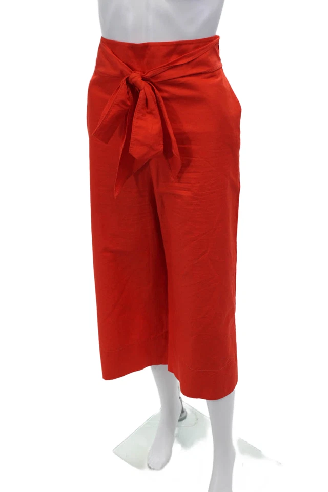 Pantalones cortos Kate Spade New York para mujer de algodón y lino con corbata cintura pierna ancha rojos talla 6 Foto 2 de 4